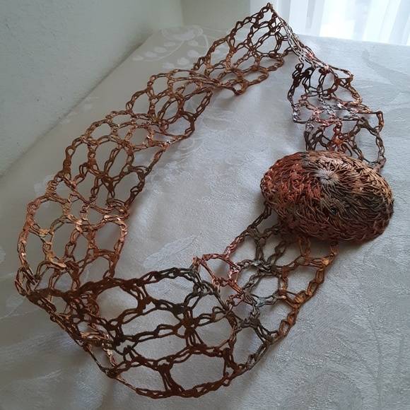 Vintage Bohemian Boho Crochet Woven Belt Copper wires Wide Belt main image 4